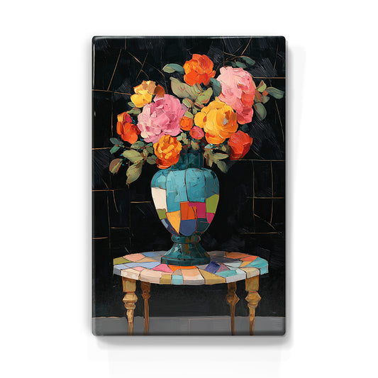 Artchoices exclusive: 230. Stilleven kleurrijke bloemen op een houten paneel(tje) groot