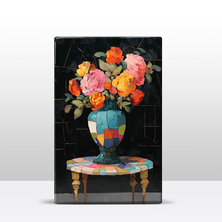 Artchoices exclusive: 230. Stilleven kleurrijke bloemen op een houten paneel(tje) klein