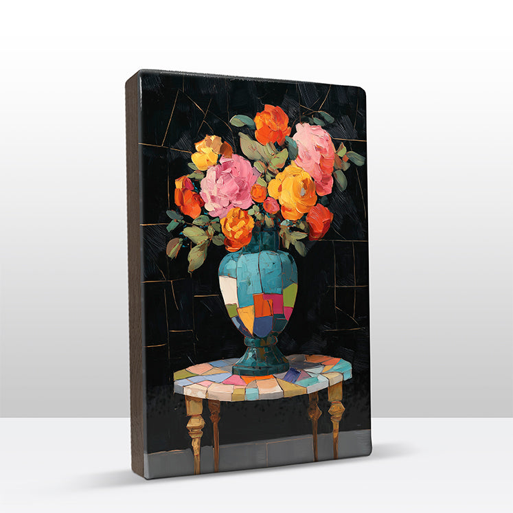 Artchoices exclusive: 230. Stilleven kleurrijke bloemen op een houten paneel(tje) klein