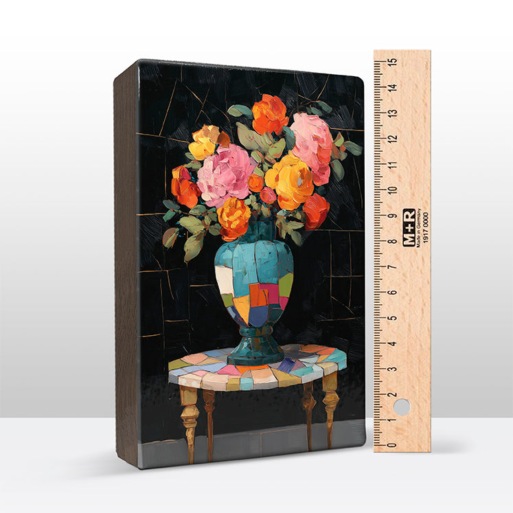 Artchoices exclusive: 230. Stilleven kleurrijke bloemen op een houten paneel(tje) klein