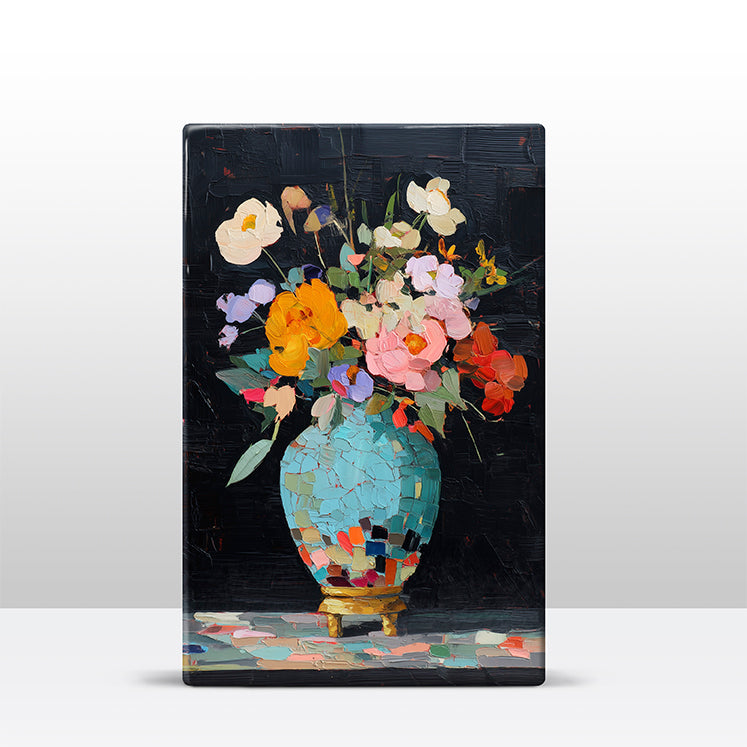 Artchoices exclusive: 231. Stilleven kleurrijke bloemen op een houten paneel(tje) groot