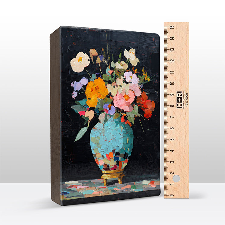 Artchoices exclusive: 231. Stilleven kleurrijke bloemen op een houten paneel(tje) groot