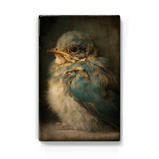 Artchoices exclusive: 232. Schattig baby vogeltje op een houten paneel(tje) groot