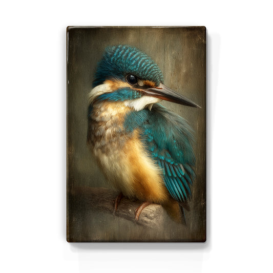Artchoices exclusive: 233. Close-up baby ijsvogel op een houten paneel(tje) groot