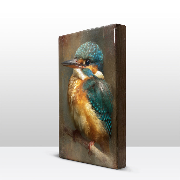 Artchoices exclusive: 234. Close-up baby ijsvogel 2 op een houten paneel(tje) groot