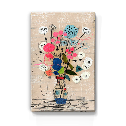 Artchoices exclusive: 236. Stilleven bloemen boeket op een houten paneel(tje) groot