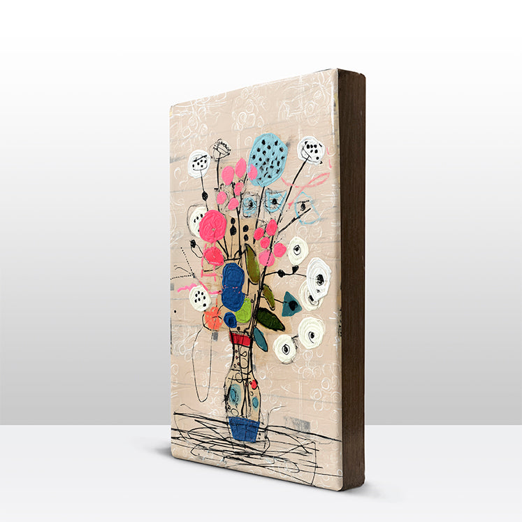 Artchoices exclusive: 236. Stilleven bloemen boeket op een houten paneel(tje) klein