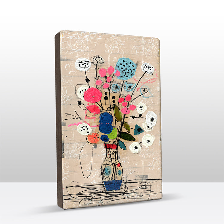 Artchoices exclusive: 236. Stilleven bloemen boeket op een houten paneel(tje) klein