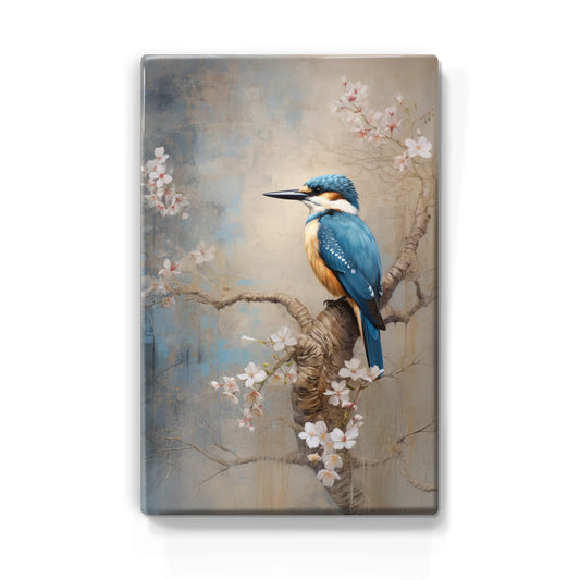 328. IJsvogel op Bloesemtak op houten paneel(tje) klein