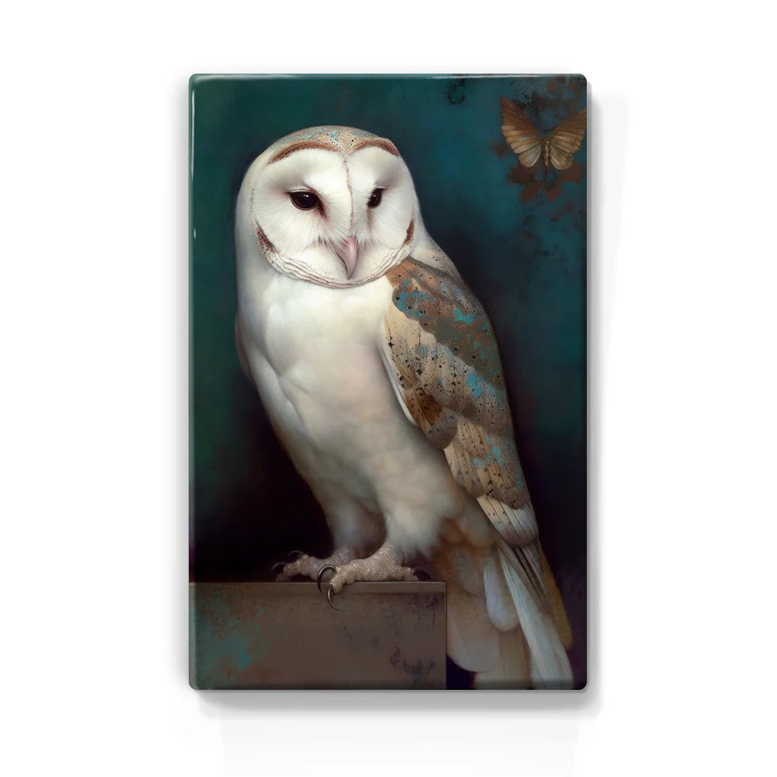 363. Verstilde Ontmoeting: De Witte Uil en de Nachtvlinder op houten paneel(tje) groot