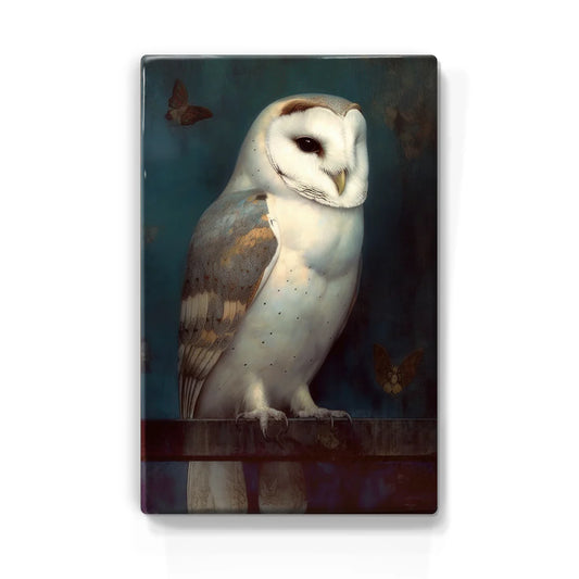 365. Betoverende Ontmoeting: Witte Uil en Dansende Nachtvlinders op houten paneel(tje) klein