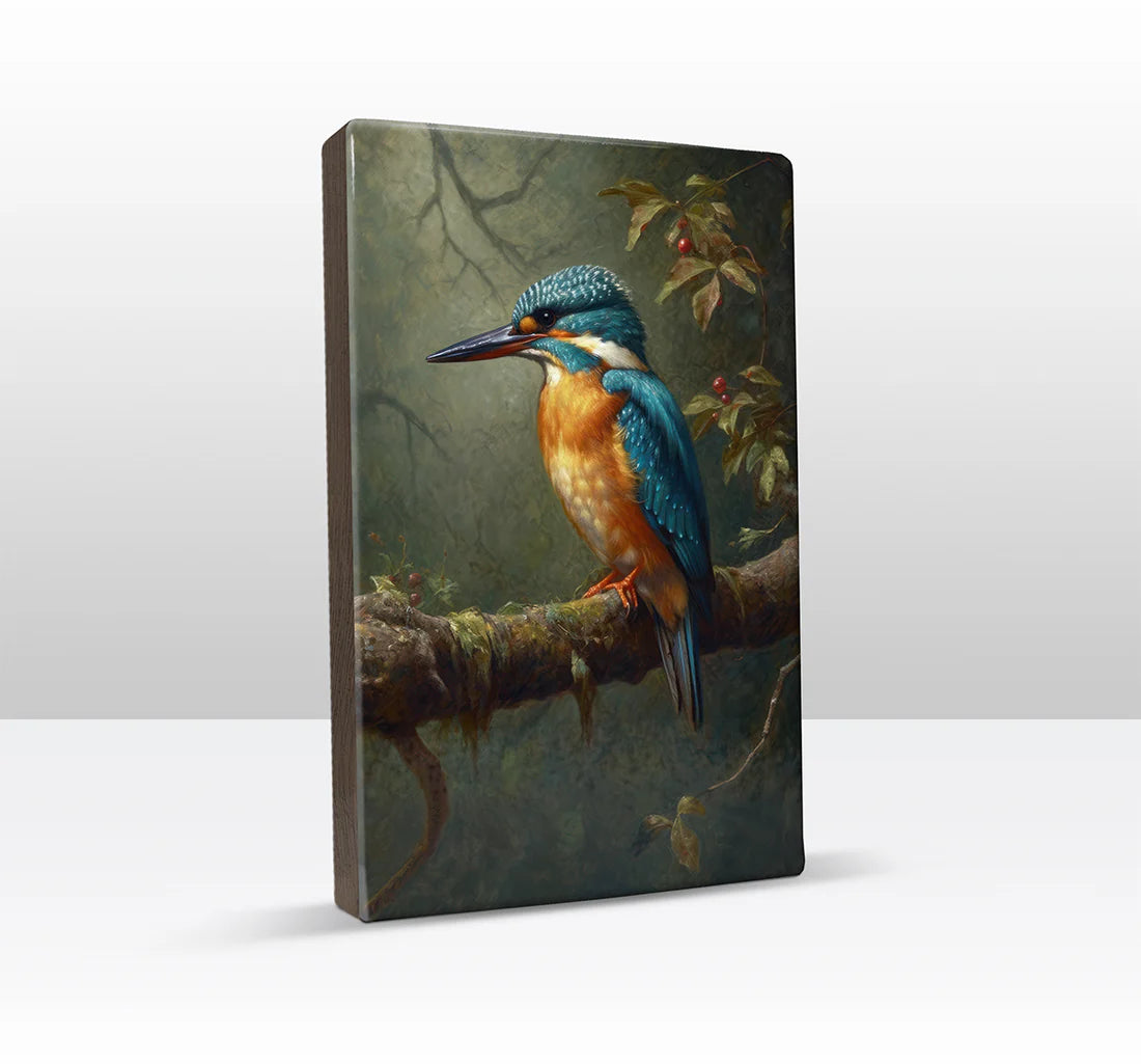 372. IJsvogel 2 op houten paneel(tje) groot