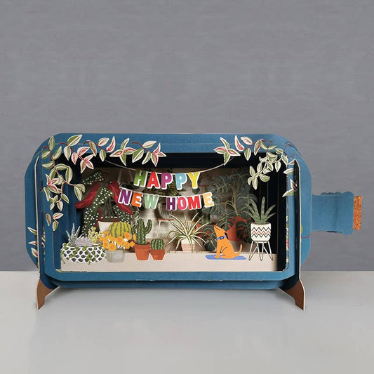 Pop-upkaart met boodschap in een fles -NEW HOME