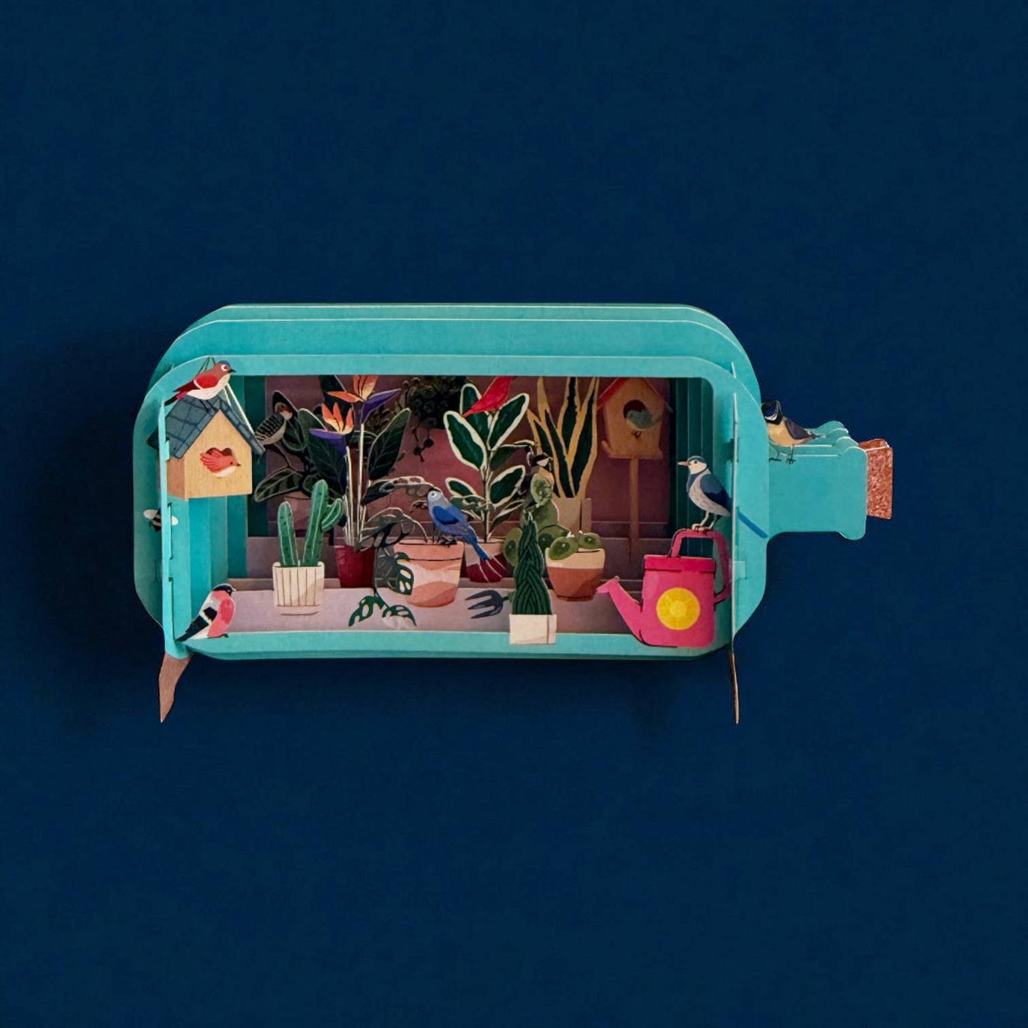 Bericht in een fles pop-up kaarten - planten en vogels