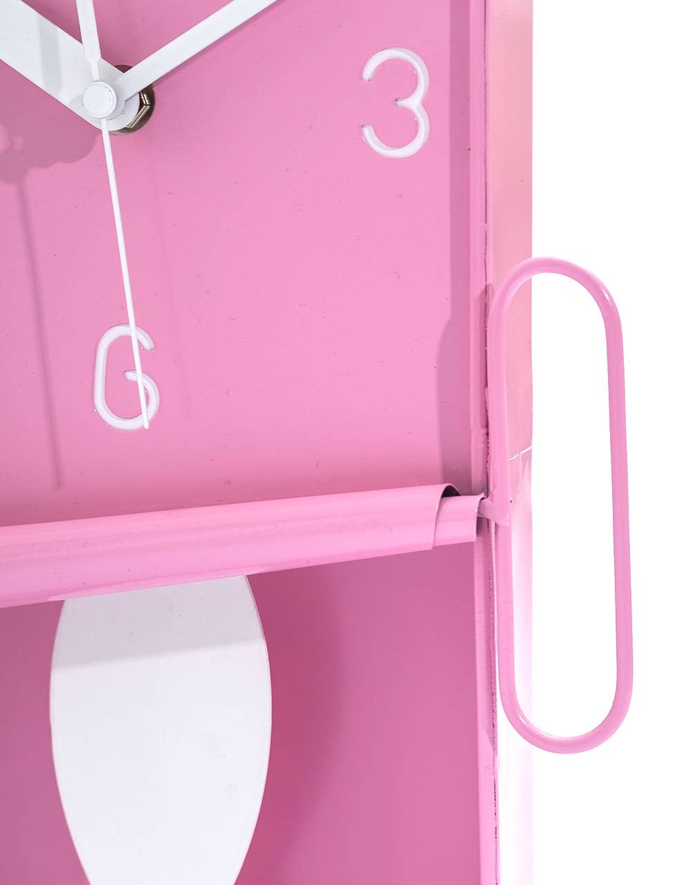 Roze metalen sardineblik wandklok met slinger