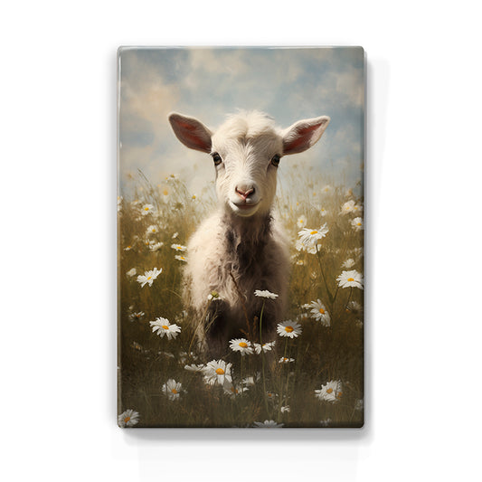 Artchoices exclusive: 95. Baby geitje in weide met madeliefjes op houten paneel(tje) klein
