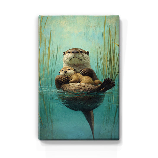 Artchoices exclusive: 96. Otter met baby op houten paneel(tje)