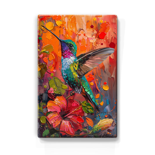 Artchoices exclusive: 97. Kolibrie met kleurige bloemen op houten paneel(tje) klein