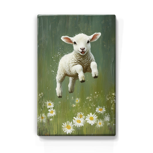 Artchoices exclusive: 98. Schattig lammetje met madeliefjes op houten paneel(tje) klein
