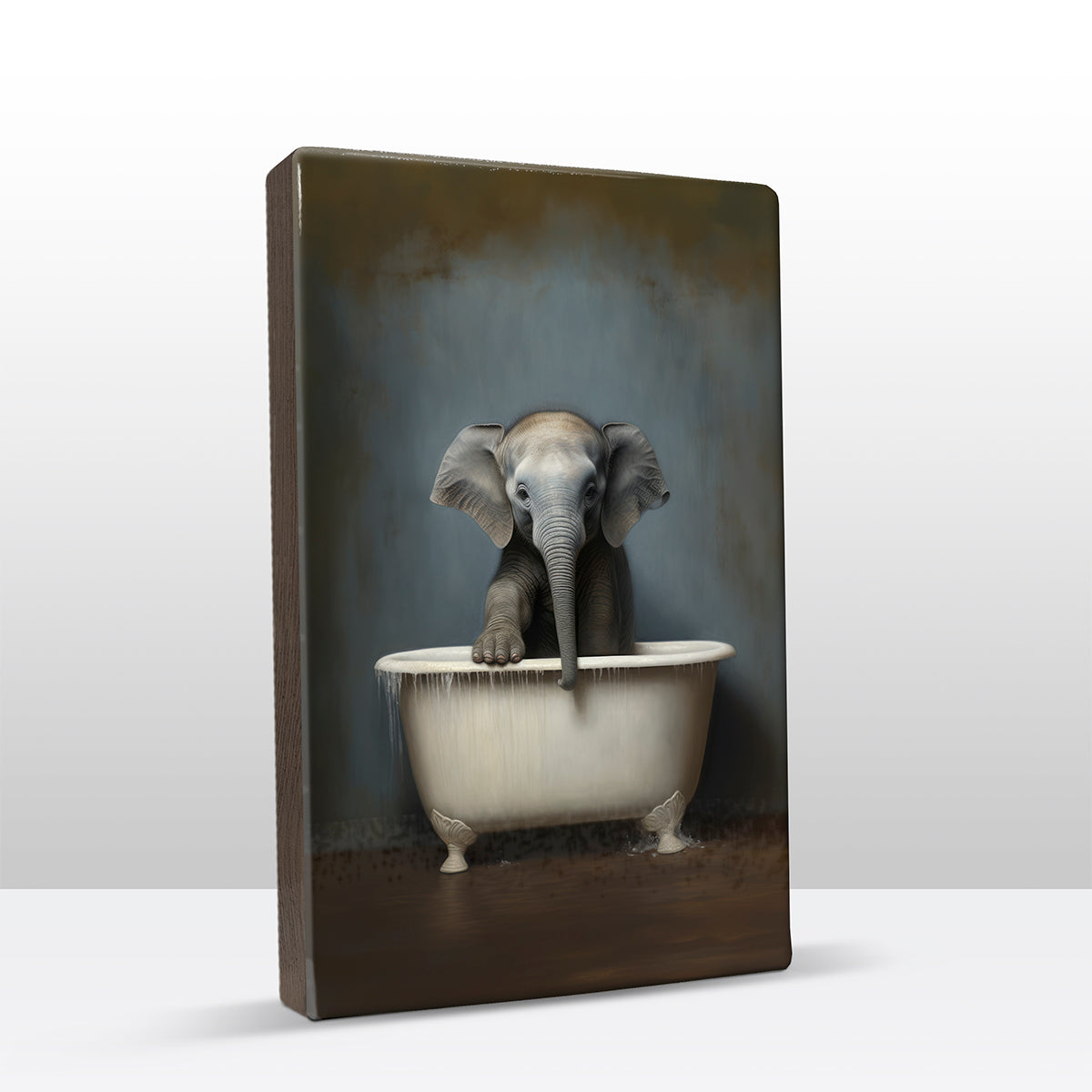 Artchoices exclusive: 003. Olifant in badkuip op houten paneel(tje)