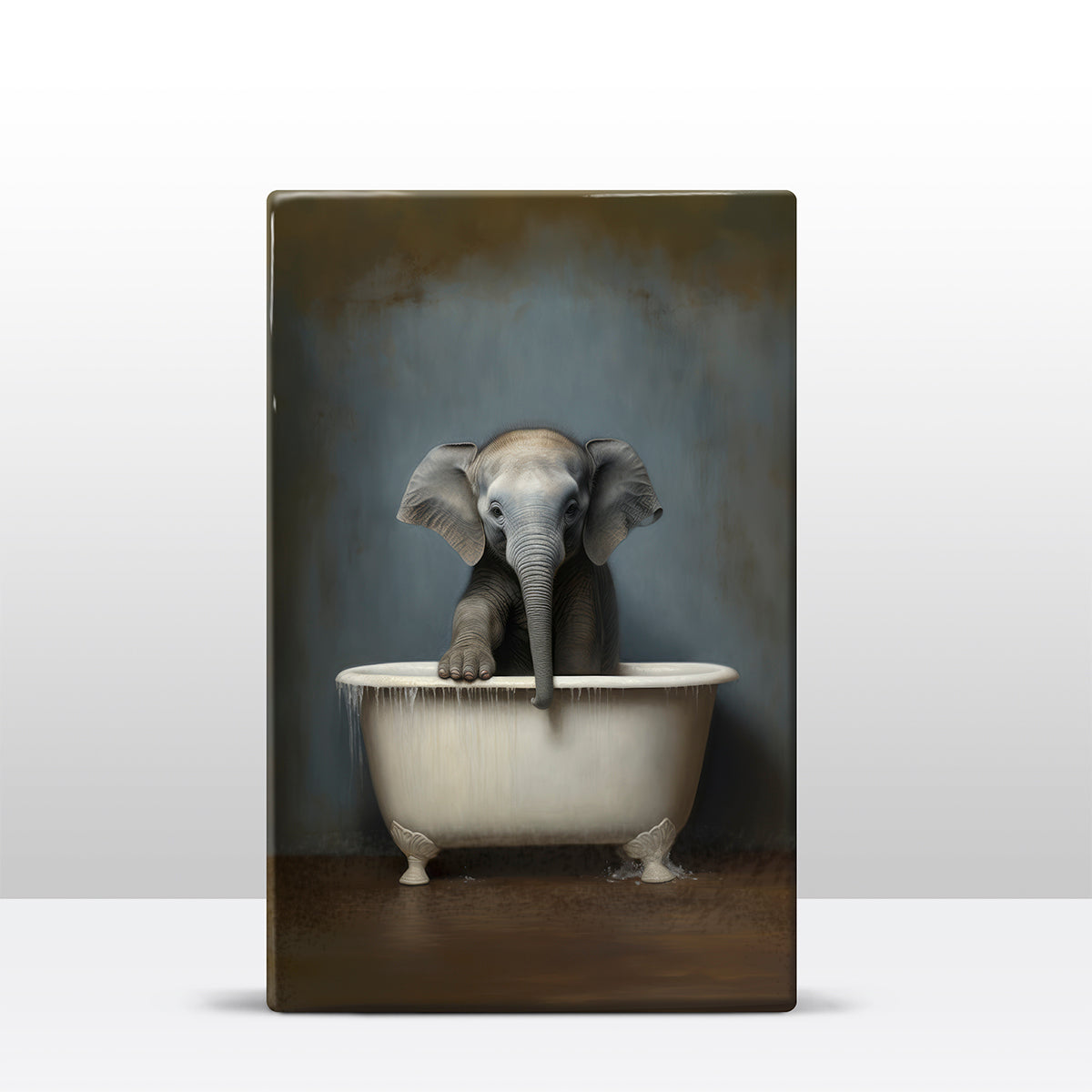 Artchoices exclusive: 003. Olifant in badkuip op houten paneel(tje)