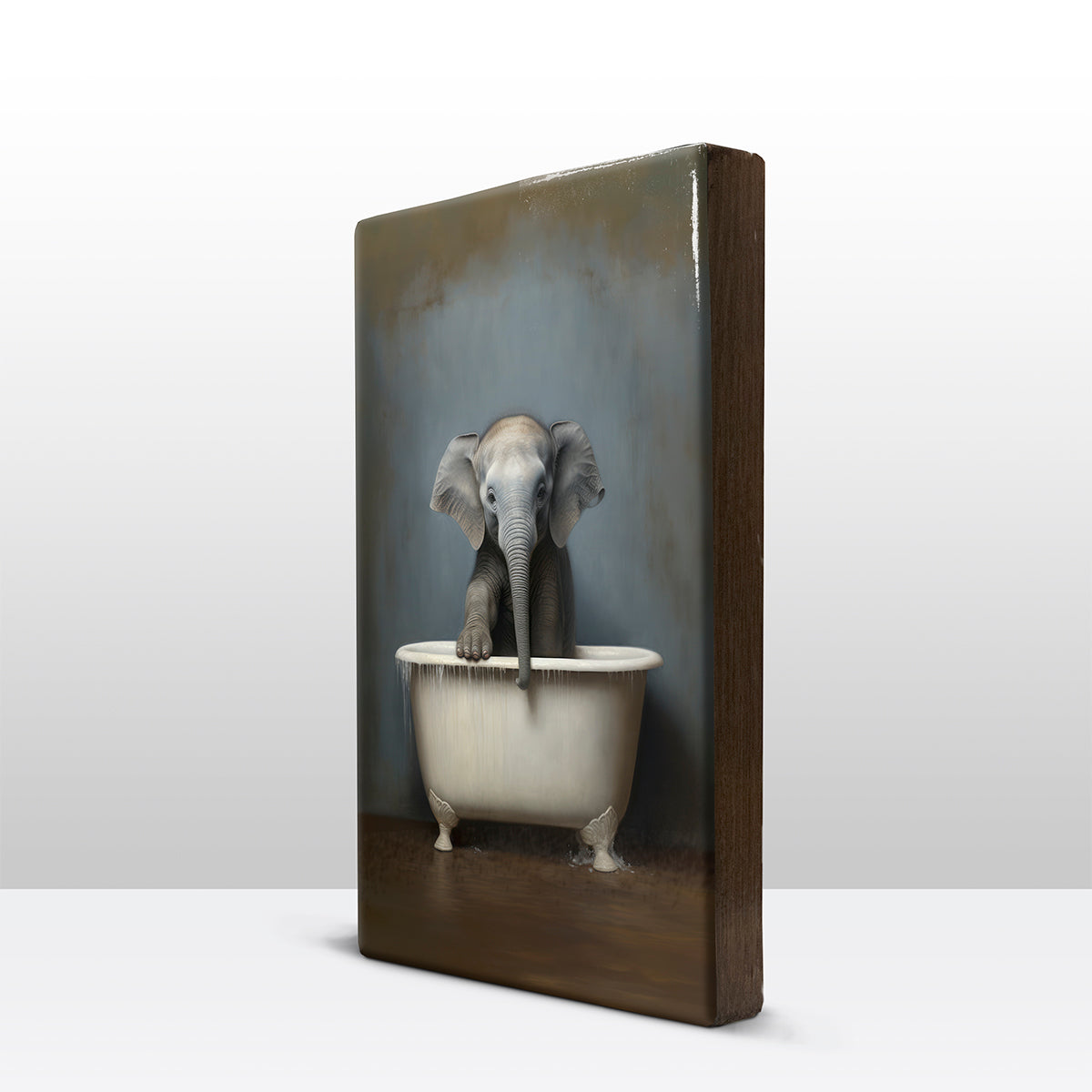 Artchoices exclusive: 003. Olifant in badkuip op houten paneel(tje)