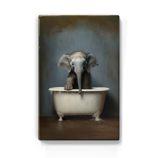 Artchoices exclusive: 003. Olifant in badkuip op houten paneel(tje)