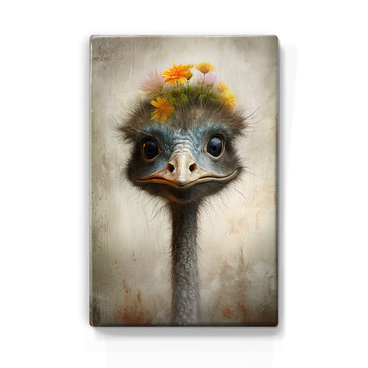 Artchoices exclusive: 017. Cute baby struisvogel op houten paneel(tje) klein