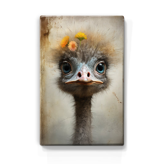 Artchoices exclusive: 018. Cute baby struisvogel op houten paneel(tje) klein