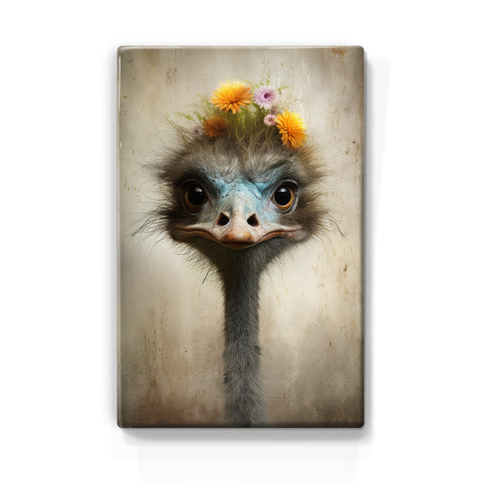 Artchoices exclusive: 019. Cute baby struisvogel op houten paneel(tje) klein