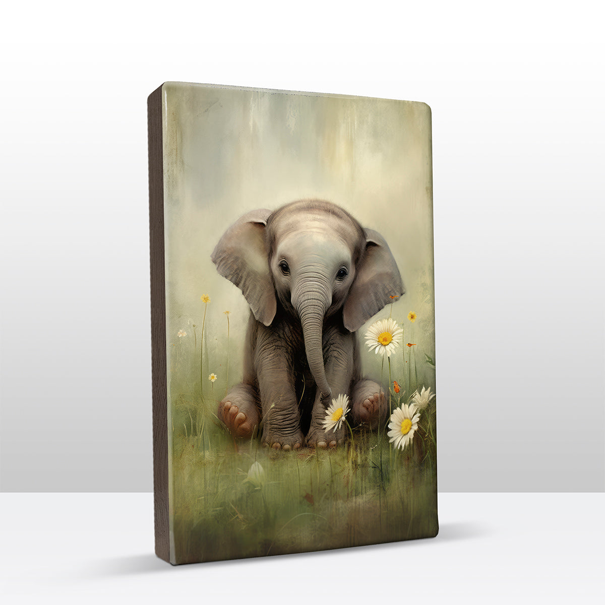 Artchoices exclusive: 020. Cute baby olifant op houten paneel(tje)