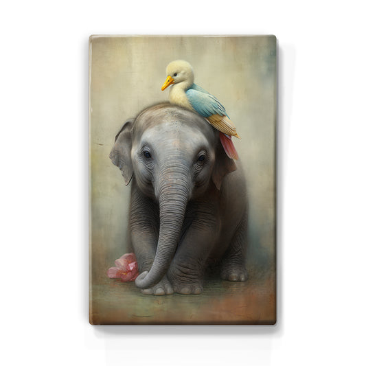 Artchoices exclusive: 022. Cute baby olifant op houten paneel(tje) klein
