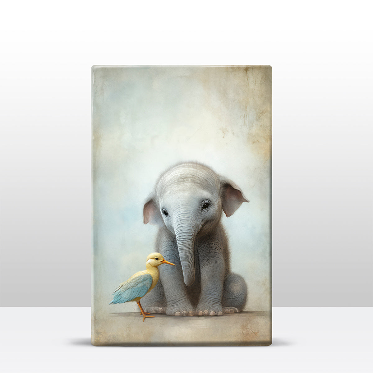 Artchoices exclusive: 023. Cute baby olifant op houten paneel(tje) klein