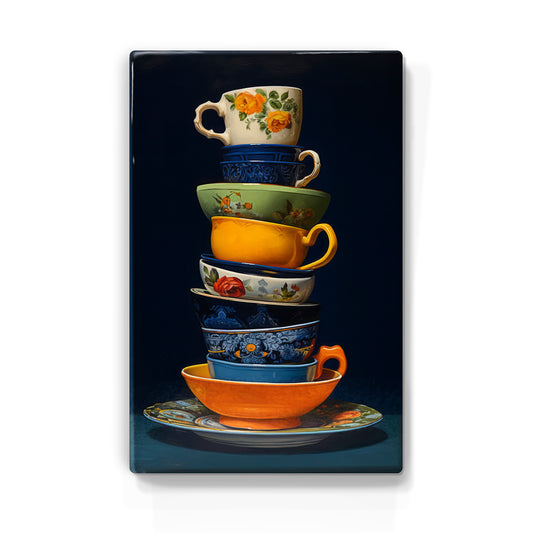Artchoices exclusive: 034. Stapel kopjes op houten paneel(tje) klein