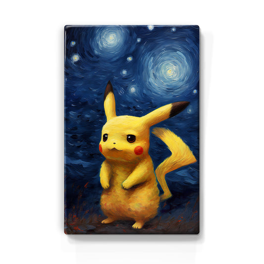 Artchoices exclusive: 044. Pikachu Pokémon - van Gogh Starry night op houten paneel(tje) klein