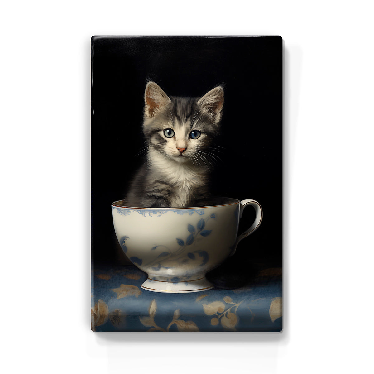 Artchoices exclusive: 046. Kitten in kopje op houten paneel(tje) klein