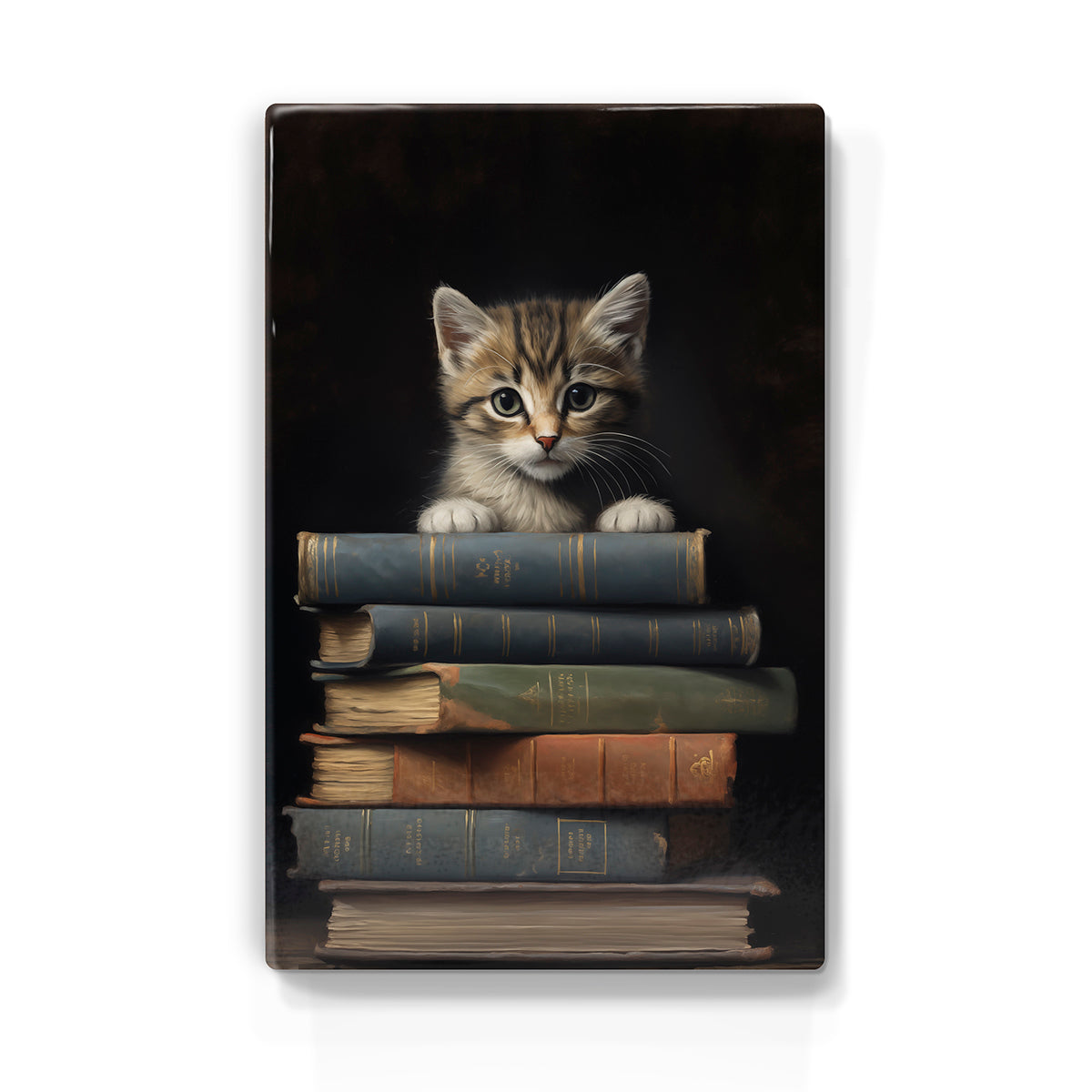 Artchoices exclusive: 048. Kitten met boeken op houten paneel(tje) groot