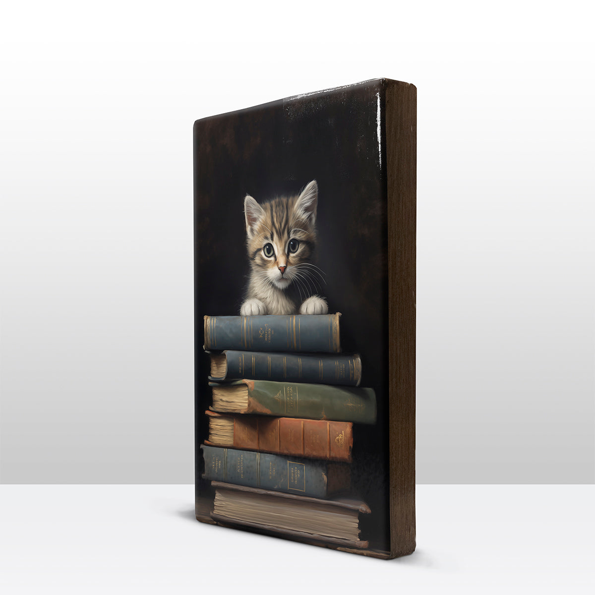 Artchoices exclusive: 048. Kitten met boeken op houten paneel(tje) groot