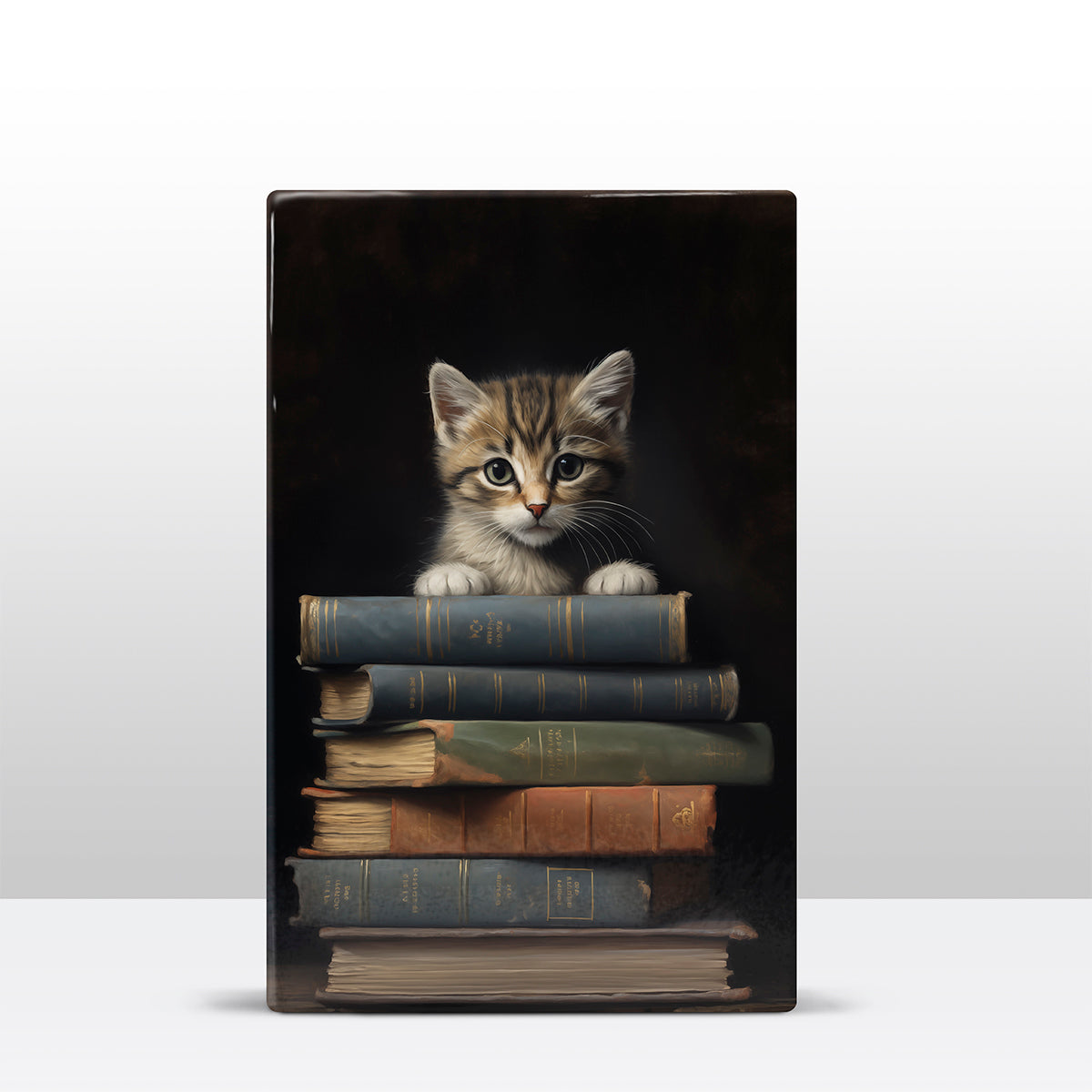Artchoices exclusive: 048. Kitten met boeken op houten paneel(tje) groot