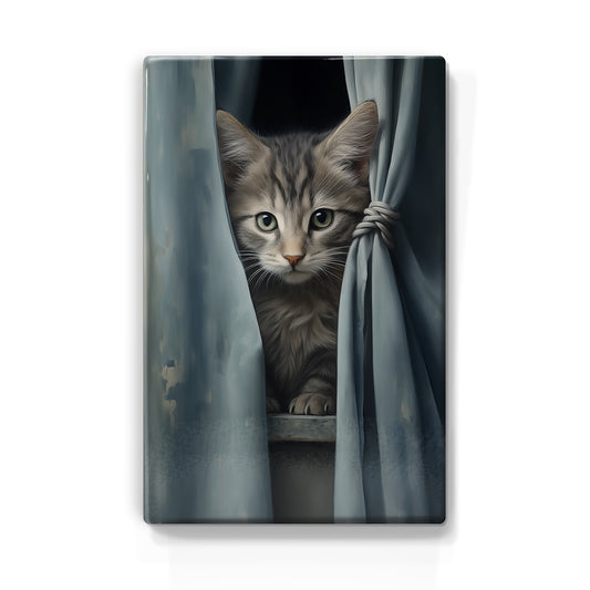 Artchoices exclusive: 049. Cat Curtain op houten paneel(tje)