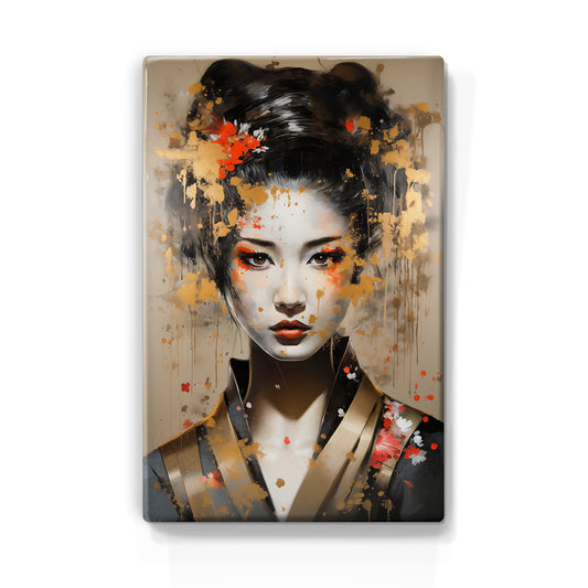 Artchoices exclusive: 060. Geishal with touch of gold Geisha beautifully op houten paneel(tje) klein