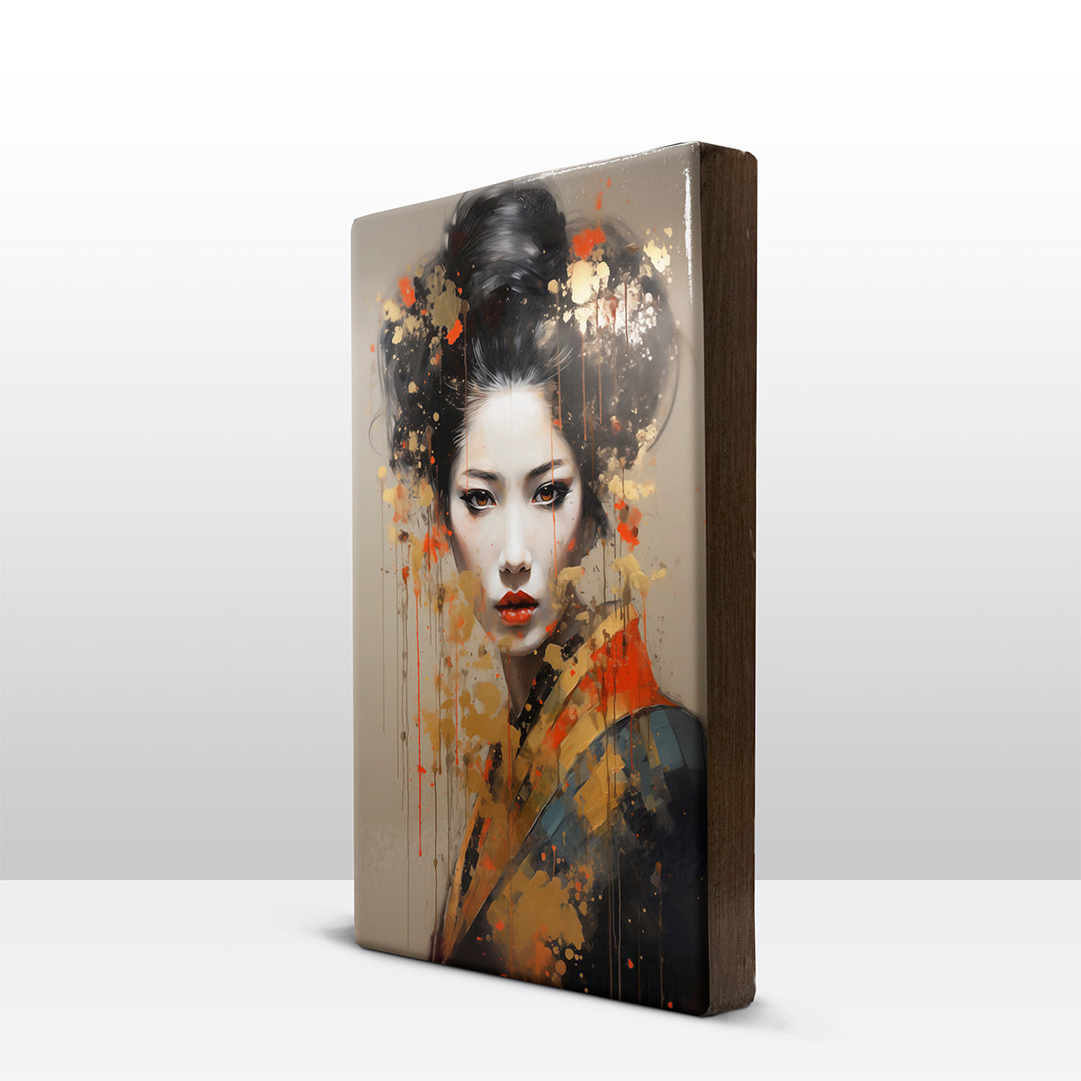 Artchoices exclusive: 061. Geisha with touch of gold Geisha beautifully op houten paneel(tje) klein