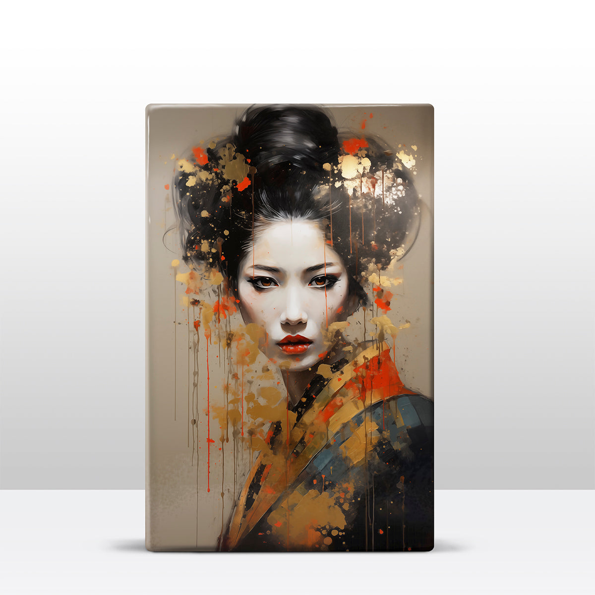 Artchoices exclusive: 061. Geisha with touch of gold Geisha beautifully op houten paneel(tje) klein