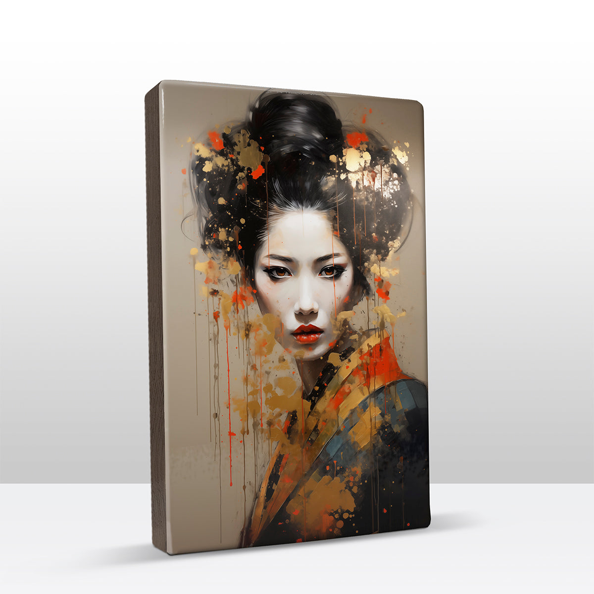 Artchoices exclusive: 061. Geisha with touch of gold Geisha beautifully op houten paneel(tje) klein