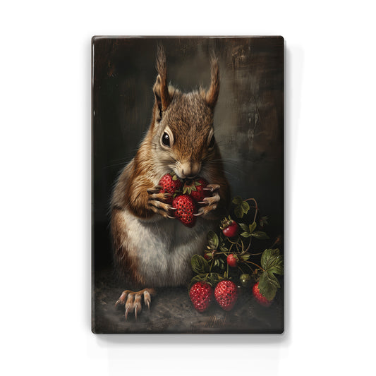 Artchoices exclusive: 069. Schattige eekhoorn met aardbeien op houten paneel(tje) klein