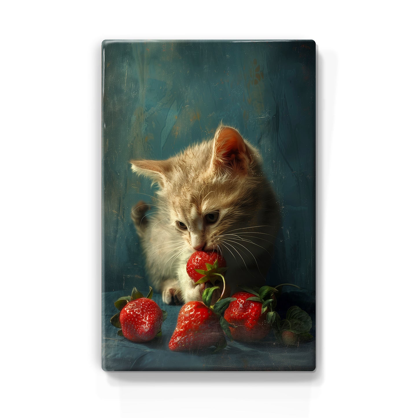 Artchoices exclusive: 078. Kitten met aardbeien op houten paneel(tje) klein