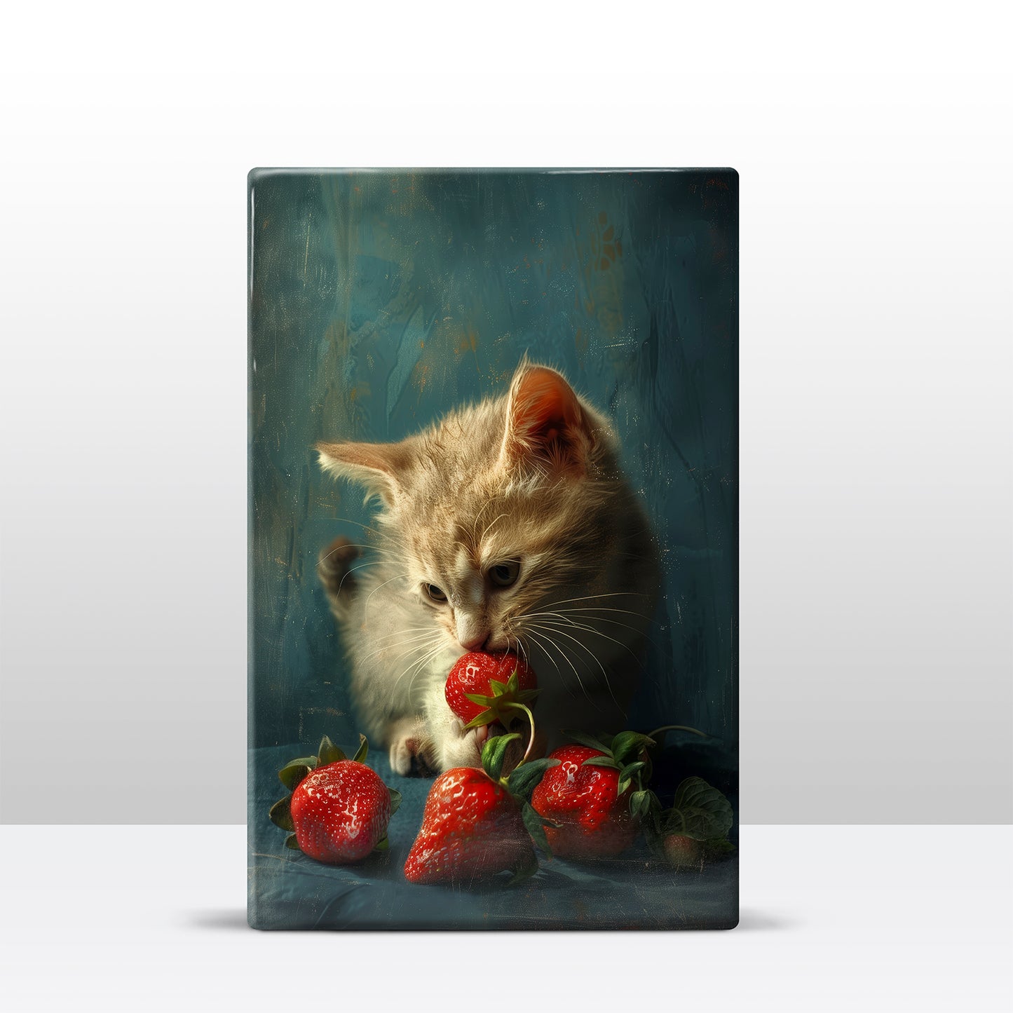 Artchoices exclusive: 078. Kitten met aardbeien op houten paneel(tje) klein