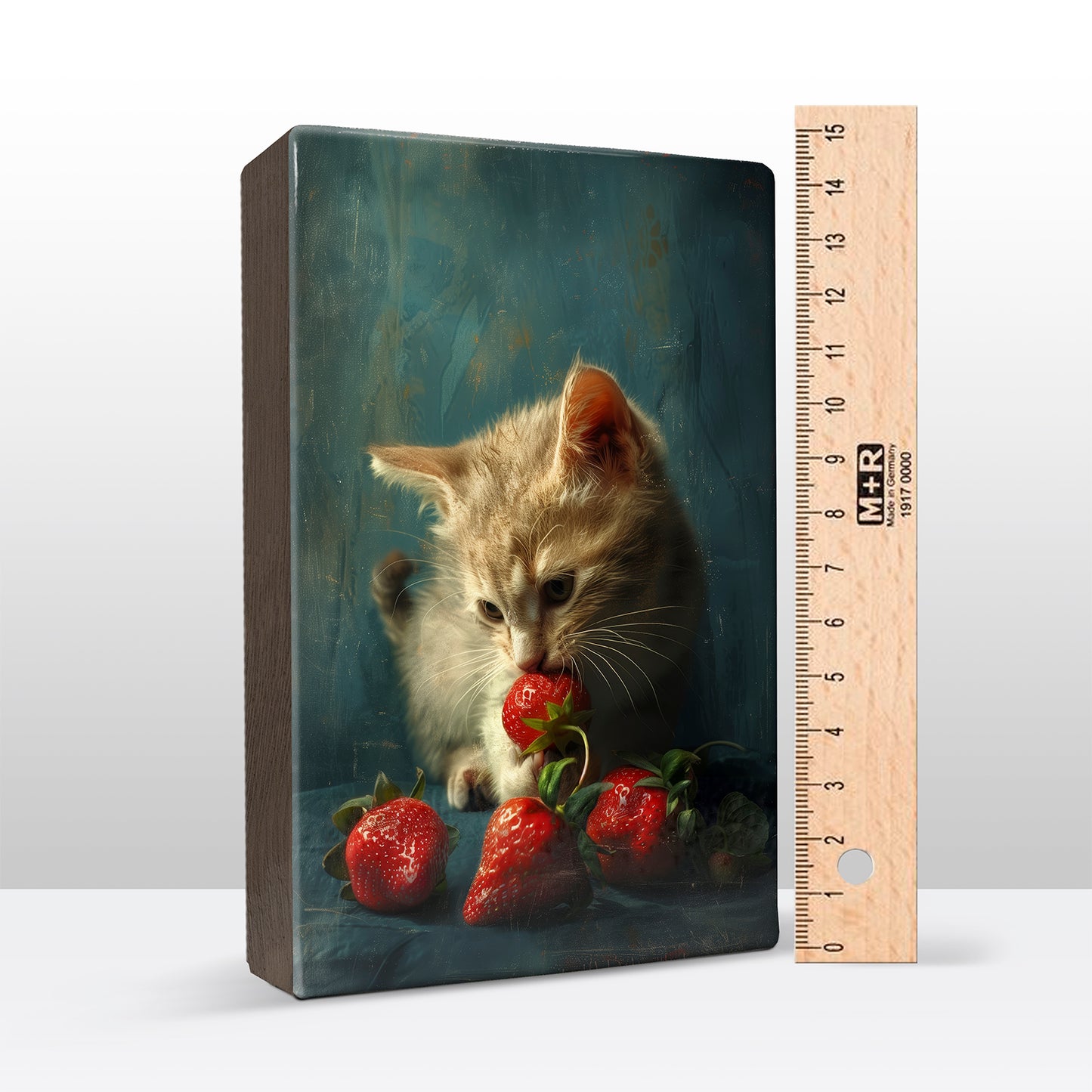 Artchoices exclusive: 078. Kitten met aardbeien op houten paneel(tje) klein