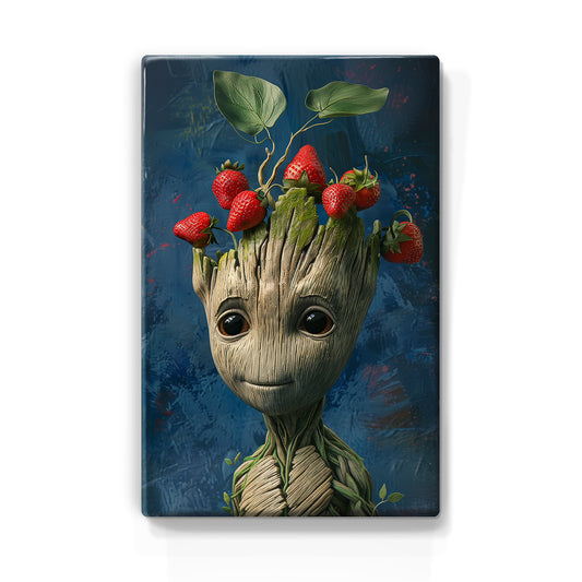 Artchoices exclusive: 080. Baby I am Groot met aardbeien op houten paneel(tje) klein