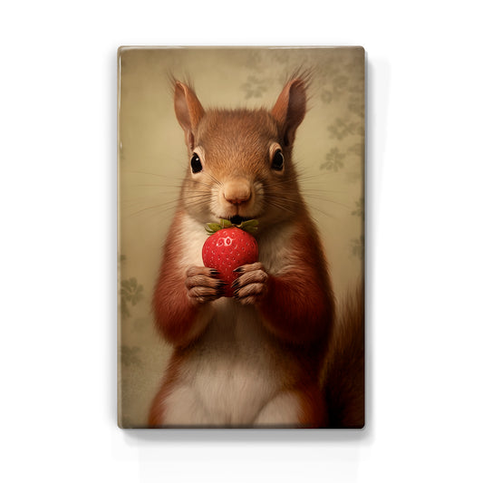 Artchoices exclusive: 083. Eekhoorn met aardbeien op houten paneel(tje) klein